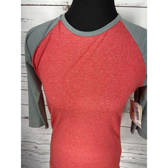 Lularoe Randy Gray Red 3/4 Sleeves Ragland Style Top NWT Size x-Small XS - Picture 6 of 9